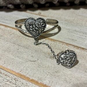 Vintage❤️1995 Signed EJC Pewter Heart Slave Bracelet & Ring